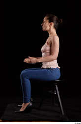 Whole Body Woman White Jeans Average Sitting Top Studio photo references